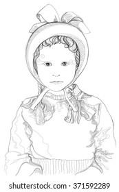 Portrait of an attractive girl. Linear vector black & white illustration