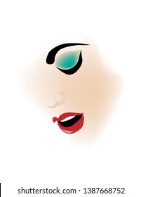 A portrait of an attractive woman is featured in a minimalist beauty and fashion illustration.