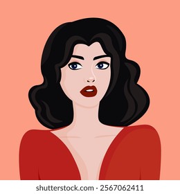 portrait of attractive woman in red dress, illustration vector