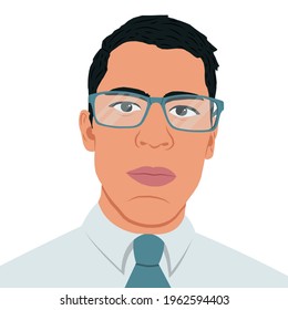 Portrait of an attractive young businessman with glasses. Vector illustration.