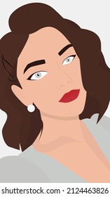 Portrait of an attractive young girl with short brown hair and delicate makeup. Vector flat image. Design for postcards, avatars, posters, backgrounds, templates, textiles.