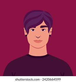 Portrait or an avatar of a beautiful informal young man with piercing. Vector illustration