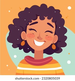 a Portrait and avatar of girl. Laughter and joy, smile and calmness. Diversity of personage, multiethnic society. Cartoon character, vector in flat style, flat color
