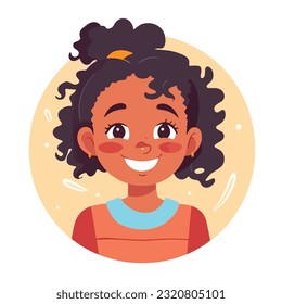 a Portrait and avatar of girl. Laughter and joy, smile and calmness. Diversity of personage, multiethnic society. Cartoon character, vector in flat style, flat color