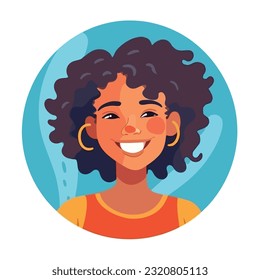 a Portrait and avatar of girl. Laughter and joy, smile and calmness. Diversity of personage, multiethnic society. Cartoon character, vector in flat style, flat color