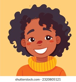 a Portrait and avatar of girl. Laughter and joy, smile and calmness. Diversity of personage, multiethnic society. Cartoon character, vector in flat style, flat color