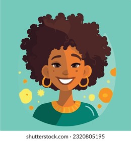 a Portrait and avatar of girl. Laughter and joy, smile and calmness. Diversity of personage, multiethnic society. Cartoon character, vector in flat style, flat color