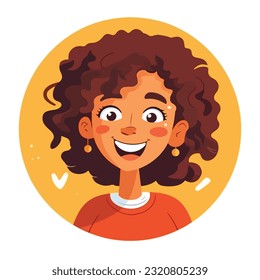 a Portrait and avatar of girl. Laughter and joy, smile and calmness. Diversity of personage, multiethnic society. Cartoon character, vector in flat style, flat color