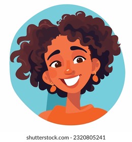 a Portrait and avatar of girl. Laughter and joy, smile and calmness. Diversity of personage, multiethnic society. Cartoon character, vector in flat style, flat color