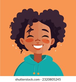 a Portrait and avatar of girl. Laughter and joy, smile and calmness. Diversity of personage, multiethnic society. Cartoon character, vector in flat style, flat color