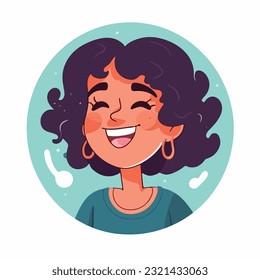 a Portrait and avatar of girl. Laughter and joy, smile and calmness. Diversity of personage, multiethnic society. Cartoon character, vector in flat style, flat color