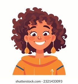 a Portrait and avatar of girl. Laughter and joy, smile and calmness. Diversity of personage, multiethnic society. Cartoon character, vector in flat style, flat color