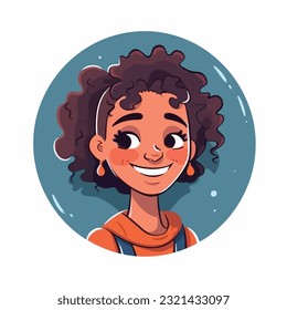 a Portrait and avatar of girl. Laughter and joy, smile and calmness. Diversity of personage, multiethnic society. Cartoon character, vector in flat style, flat color