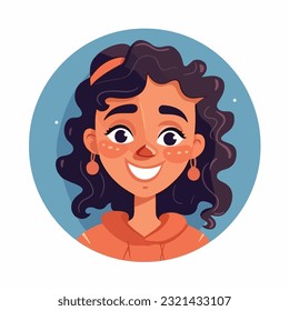 a Portrait and avatar of girl. Laughter and joy, smile and calmness. Diversity of personage, multiethnic society. Cartoon character, vector in flat style, flat color