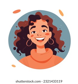 a Portrait and avatar of girl. Laughter and joy, smile and calmness. Diversity of personage, multiethnic society. Cartoon character, vector in flat style, flat color