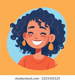 a Portrait and avatar of girl. Laughter and joy, smile and calmness. Diversity of personage, multiethnic society. Cartoon character, vector in flat style, flat color