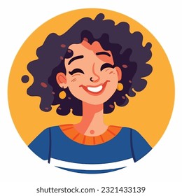 a Portrait and avatar of girl. Laughter and joy, smile and calmness. Diversity of personage, multiethnic society. Cartoon character, vector in flat style, flat color