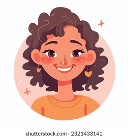 a Portrait and avatar of girl. Laughter and joy, smile and calmness. Diversity of personage, multiethnic society. Cartoon character, vector in flat style, flat color