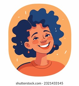 a Portrait and avatar of girl. Laughter and joy, smile and calmness. Diversity of personage, multiethnic society. Cartoon character, vector in flat style, flat color