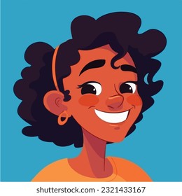 a Portrait and avatar of girl. Laughter and joy, smile and calmness. Diversity of personage, multiethnic society. Cartoon character, vector in flat style, flat color