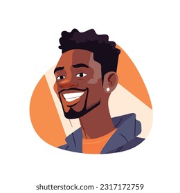 a Portrait and avatar of male. Laughter and joy, smile and calmness. Diversity of personage, multiethnic society. Cartoon character, vector in flat style, flat color. 