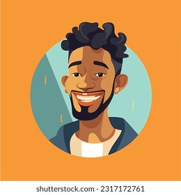 a Portrait and avatar of male. Laughter and joy, smile and calmness. Diversity of personage, multiethnic society. Cartoon character, vector in flat style, flat color. 
