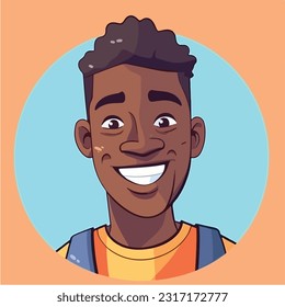 a Portrait and avatar of male. Laughter and joy, smile and calmness. Diversity of personage, multiethnic society. Cartoon character, vector in flat style, flat color. 