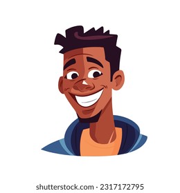 a Portrait and avatar of male. Laughter and joy, smile and calmness. Diversity of personage, multiethnic society. Cartoon character, vector in flat style, flat color. 