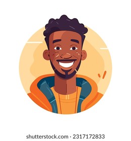 a Portrait and avatar of male. Laughter and joy, smile and calmness. Diversity of personage, multiethnic society. Cartoon character, vector in flat style, flat color. 