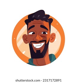 a Portrait and avatar of male. Laughter and joy, smile and calmness. Diversity of personage, multiethnic society. Cartoon character, vector in flat style, flat color. 