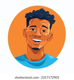 a Portrait and avatar of male. Laughter and joy, smile and calmness. Diversity of personage, multiethnic society. Cartoon character, vector in flat style, flat color. 