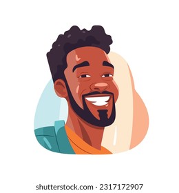 a Portrait and avatar of male. Laughter and joy, smile and calmness. Diversity of personage, multiethnic society. Cartoon character, vector in flat style, flat color. 