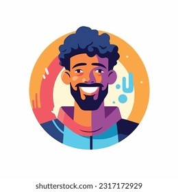 a Portrait and avatar of male. Laughter and joy, smile and calmness. Diversity of personage, multiethnic society. Cartoon character, vector in flat style, flat color. 