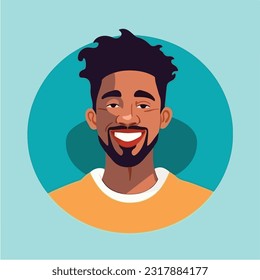 a Portrait and avatar of male. Laughter and joy, smile and calmness. Diversity of personage, multiethnic society. Cartoon character, vector in flat style, flat color