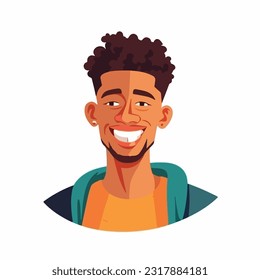 a Portrait and avatar of male. Laughter and joy, smile and calmness. Diversity of personage, multiethnic society. Cartoon character, vector in flat style, flat color