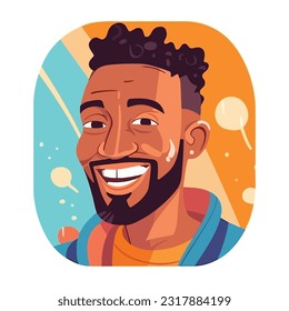 a Portrait and avatar of male. Laughter and joy, smile and calmness. Diversity of personage, multiethnic society. Cartoon character, vector in flat style, flat color