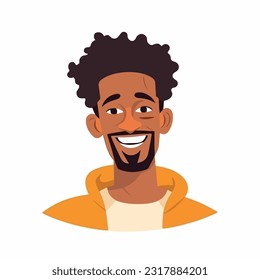 a Portrait and avatar of male. Laughter and joy, smile and calmness. Diversity of personage, multiethnic society. Cartoon character, vector in flat style, flat color
