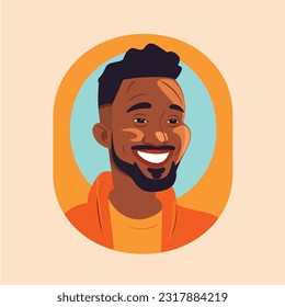 a Portrait and avatar of male. Laughter and joy, smile and calmness. Diversity of personage, multiethnic society. Cartoon character, vector in flat style, flat color