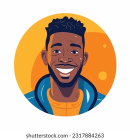 un retrato y avatar de macho. Risa y alegría, sonrisa y calma. Diversidad de personajes, sociedad multiétnica. Caricatura, vector de estilo plano, color plano