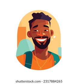 a Portrait and avatar of male. Laughter and joy, smile and calmness. Diversity of personage, multiethnic society. Cartoon character, vector in flat style, flat color