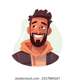 a Portrait and avatar of male. Laughter and joy, smile and calmness. Diversity of personage, multiethnic society. Cartoon character, vector in flat style, flat color