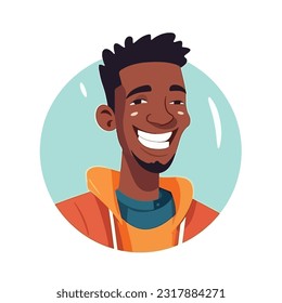 a Portrait and avatar of male. Laughter and joy, smile and calmness. Diversity of personage, multiethnic society. Cartoon character, vector in flat style, flat color