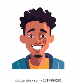 a Portrait and avatar of male. Laughter and joy, smile and calmness. Diversity of personage, multiethnic society. Cartoon character, vector in flat style, flat color