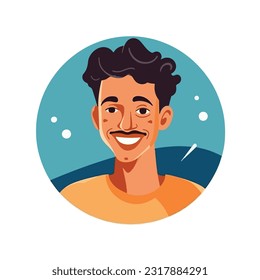 a Portrait and avatar of male. Laughter and joy, smile and calmness. Diversity of personage, multiethnic society. Cartoon character, vector in flat style, flat color