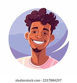 a Portrait and avatar of male. Laughter and joy, smile and calmness. Diversity of personage, multiethnic society. Cartoon character, vector in flat style, flat color