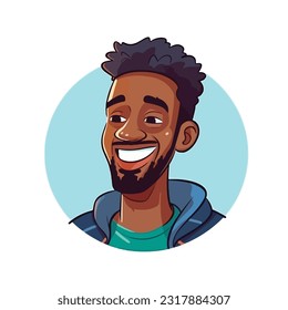 a Portrait and avatar of male. Laughter and joy, smile and calmness. Diversity of personage, multiethnic society. Cartoon character, vector in flat style, flat color