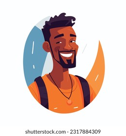 a Portrait and avatar of male. Laughter and joy, smile and calmness. Diversity of personage, multiethnic society. Cartoon character, vector in flat style, flat color