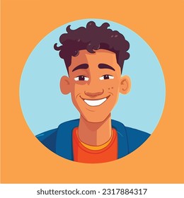 a Portrait and avatar of male. Laughter and joy, smile and calmness. Diversity of personage, multiethnic society. Cartoon character, vector in flat style, flat color
