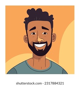 a Portrait and avatar of male. Laughter and joy, smile and calmness. Diversity of personage, multiethnic society. Cartoon character, vector in flat style, flat color