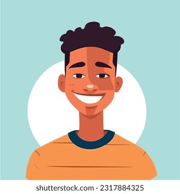 a Portrait and avatar of male. Laughter and joy, smile and calmness. Diversity of personage, multiethnic society. Cartoon character, vector in flat style, flat color